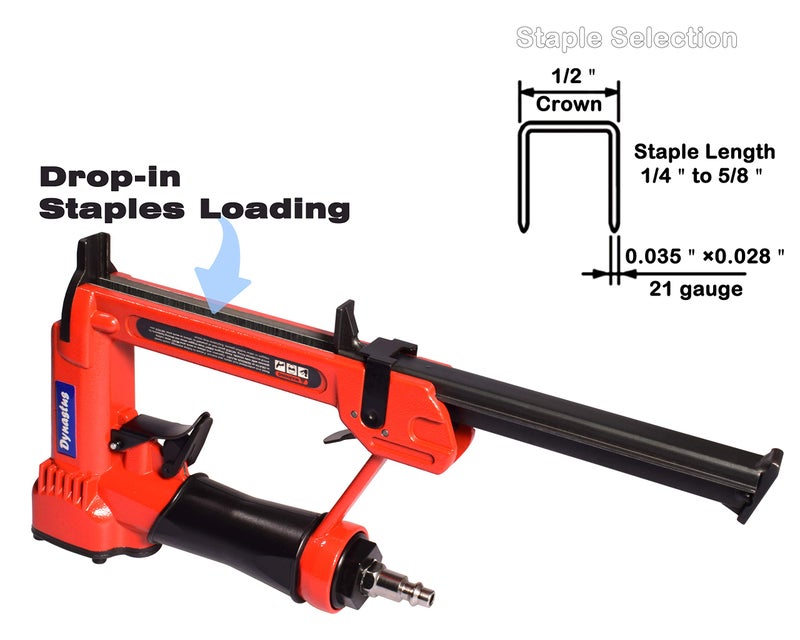 Dynastus Pneumatic Upholstery Staple Gun, 21 Gauge 1/2" Wide Crown Air Stapler Kit, by 1/4-Inch to 5/8-Inch, 1/4-Inch to 5/8-Inch, with 3000 Staples - Image 3